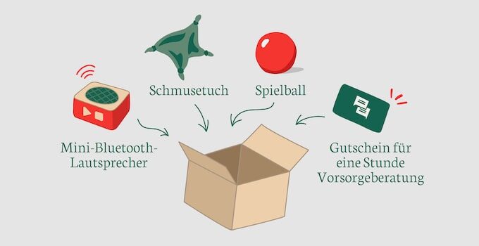 Gratis DaddyBox mit Mini-Bluetooth-Lautsprecher, Schmusetuch, Spielball & Vorsorgeberatung